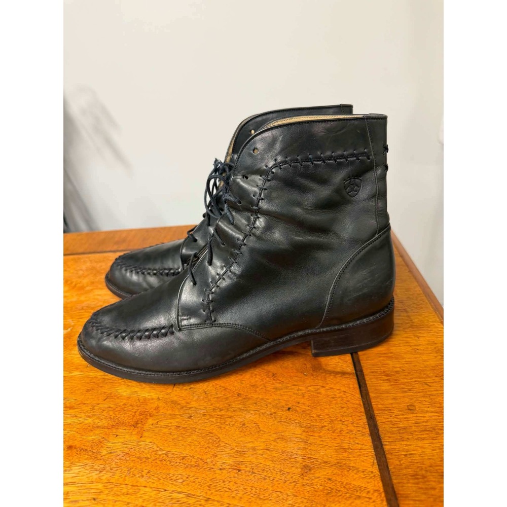 Vtg women's 9M Black Leather Whipstitch Lace Up Ankle Boots Made in Brazil